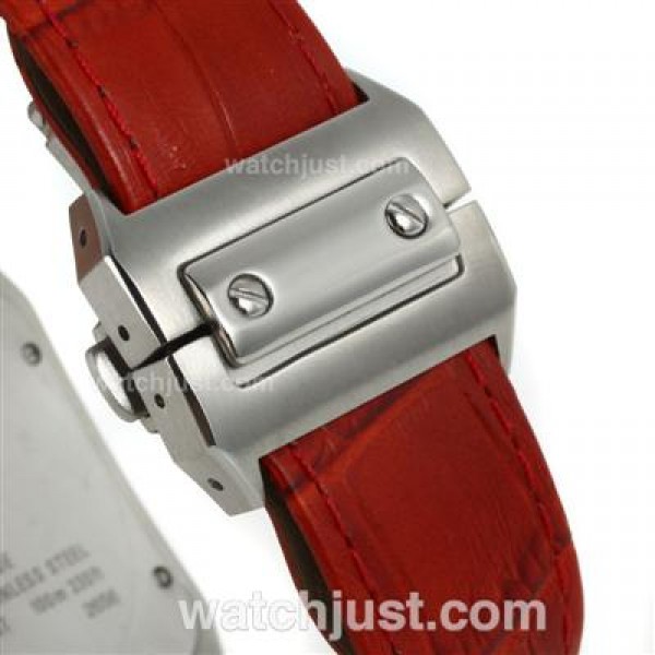 Cartier Santos 100 Swiss ETA 2813 Movement with White Dial-Red Leather Strap