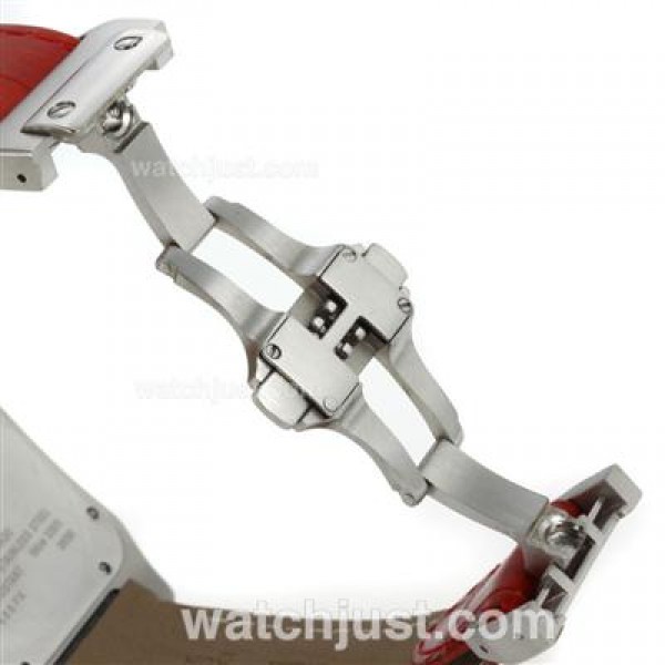 Cartier Santos 100 Swiss ETA 2813 Movement with White Dial-Red Leather Strap