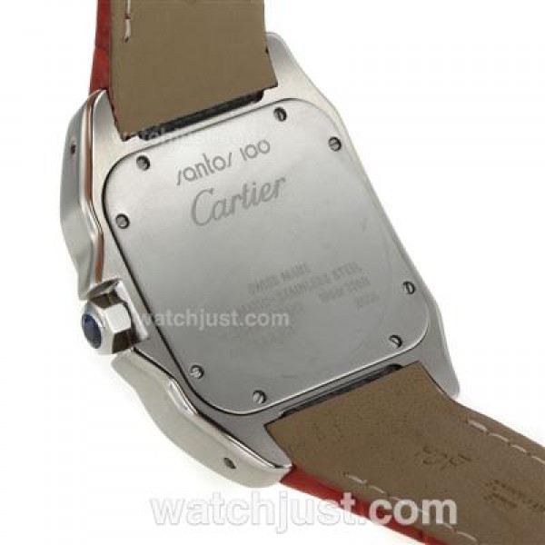 Cartier Santos 100 Swiss ETA 2813 Movement with White Dial-Red Leather Strap