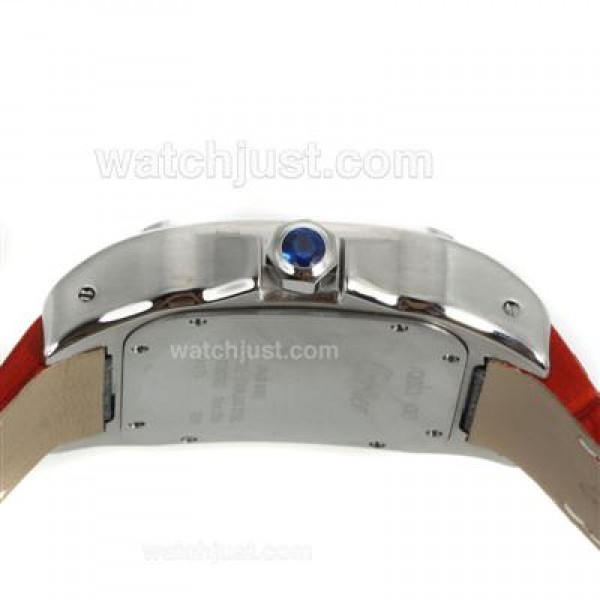 Cartier Santos 100 Swiss ETA 2813 Movement with White Dial-Red Leather Strap
