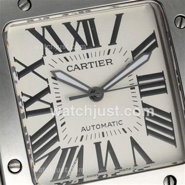 Cartier Santos 100 Swiss ETA 2813 Movement with White Dial-Red Leather Strap