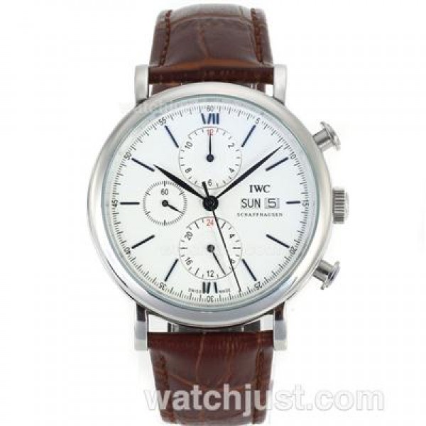IWC Portofino Automatic Blue Stick Markers with White Dial-Leather Strap