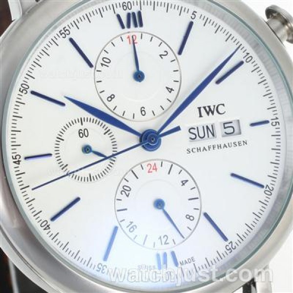 IWC Portofino Automatic Blue Stick Markers with White Dial-Leather Strap