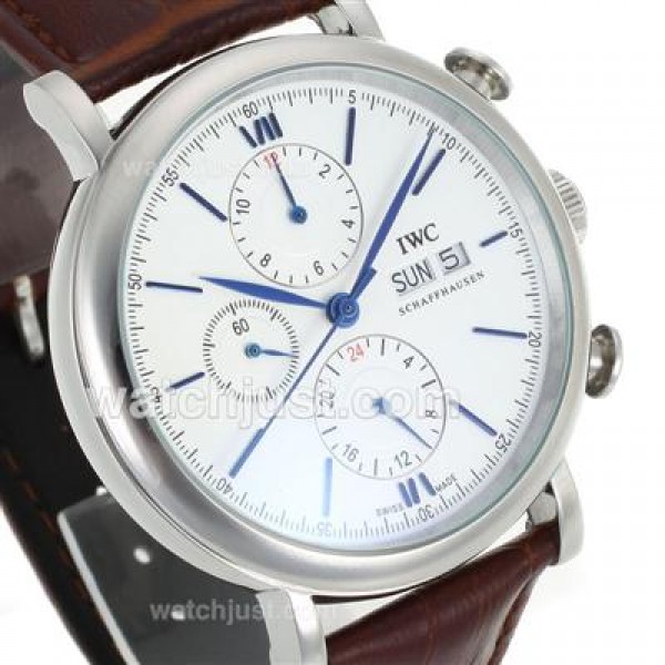 IWC Portofino Automatic Blue Stick Markers with White Dial-Leather Strap