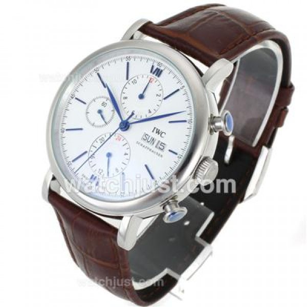IWC Portofino Automatic Blue Stick Markers with White Dial-Leather Strap
