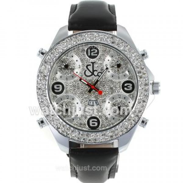 Jacob & Co Classic Five Time Zone Diamond Bezel and Dial-Black Leather Strap
