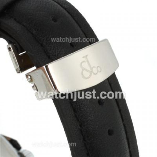 Jacob & Co Classic Five Time Zone Diamond Bezel and Dial-Black Leather Strap