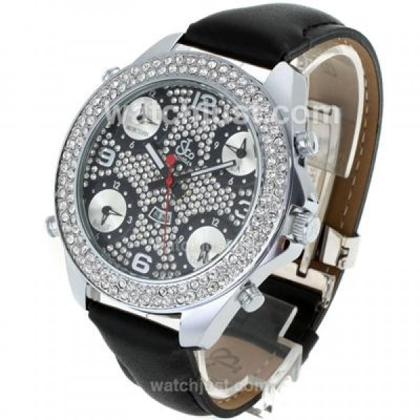 Jacob & Co Classic Five Time Zone Diamond Bezel and Dial-Black Leather Strap