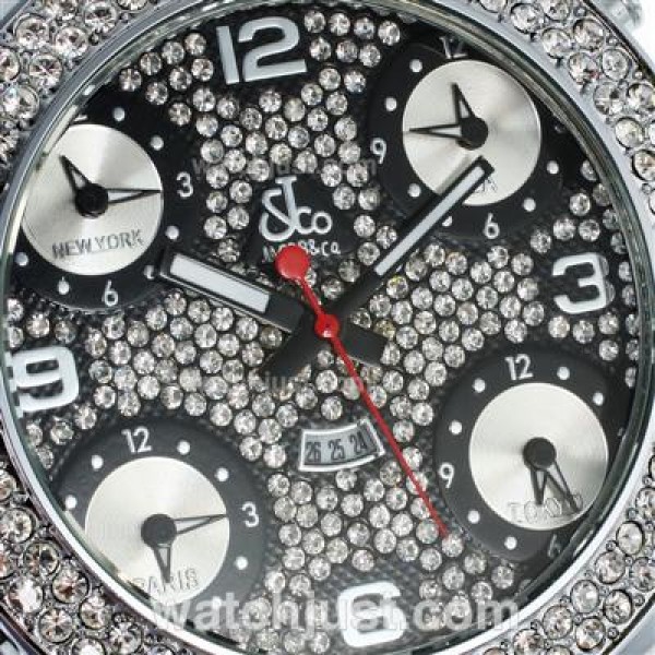 Jacob & Co Classic Five Time Zone Diamond Bezel and Dial-Black Leather Strap
