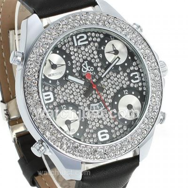 Jacob & Co Classic Five Time Zone Diamond Bezel and Dial-Black Leather Strap