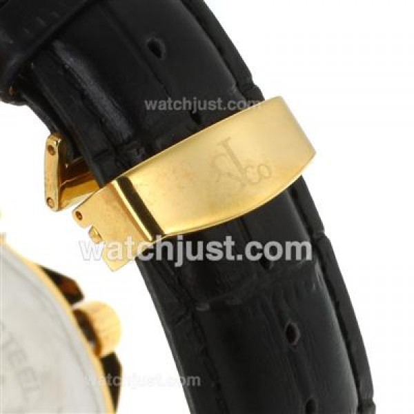 Jacob & Co Classic Five Time Zone Full Gold Case Diamond Bezel and Dial-Black Leather Strap