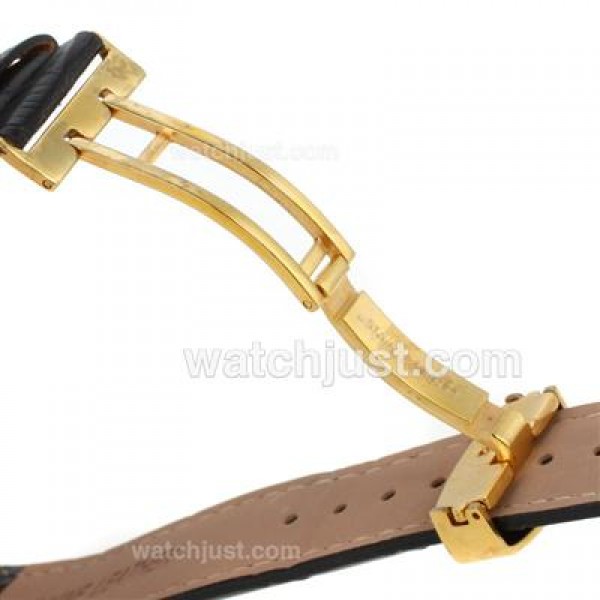 Jacob & Co Classic Five Time Zone Full Gold Case Diamond Bezel and Dial-Black Leather Strap