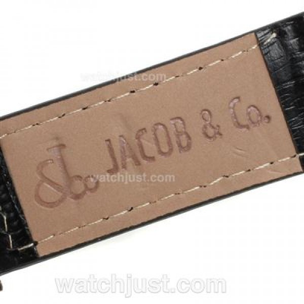 Jacob & Co Classic Five Time Zone Full Gold Case Diamond Bezel and Dial-Black Leather Strap