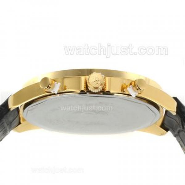 Jacob & Co Classic Five Time Zone Full Gold Case Diamond Bezel and Dial-Black Leather Strap