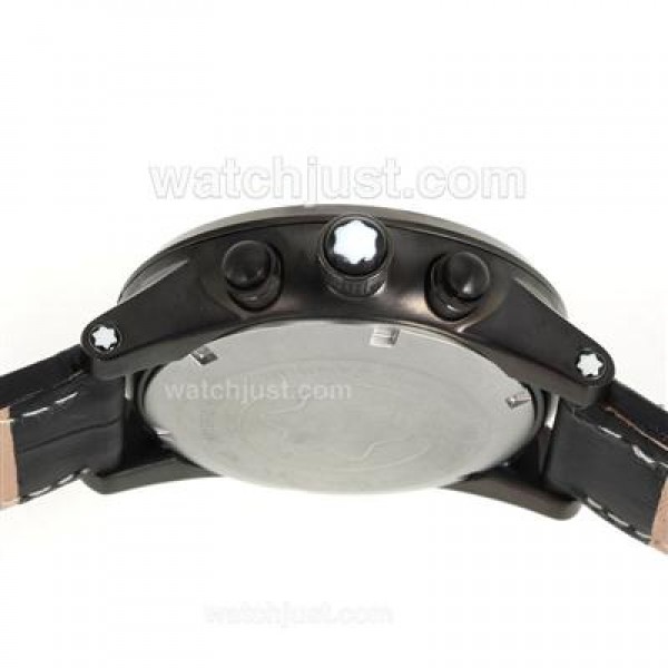 Montblanc Flyback Working Chronograph PVD Case with White Dial-Leather Strap