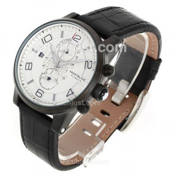 Montblanc Flyback Working Chronograph PVD Case with White Dial-Leather Strap