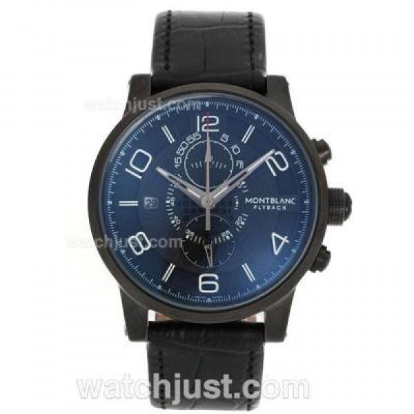 Montblanc Flyback Working Chronograph PVD Case with Black Dial-Leather Strap