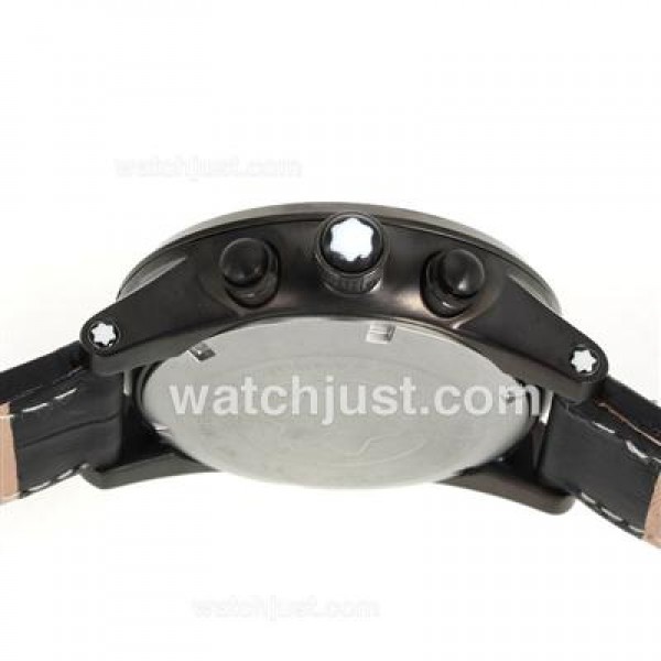 Montblanc Flyback Working Chronograph PVD Case with Black Dial-Leather Strap