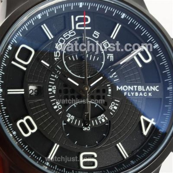 Montblanc Flyback Working Chronograph PVD Case with Black Dial-Leather Strap