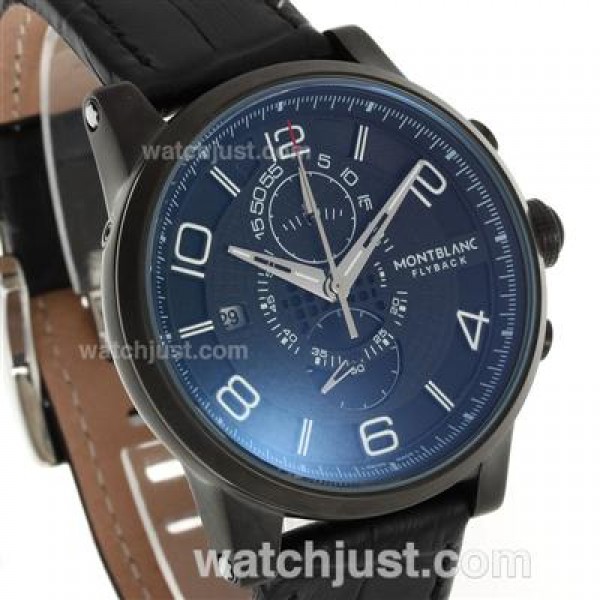 Montblanc Flyback Working Chronograph PVD Case with Black Dial-Leather Strap