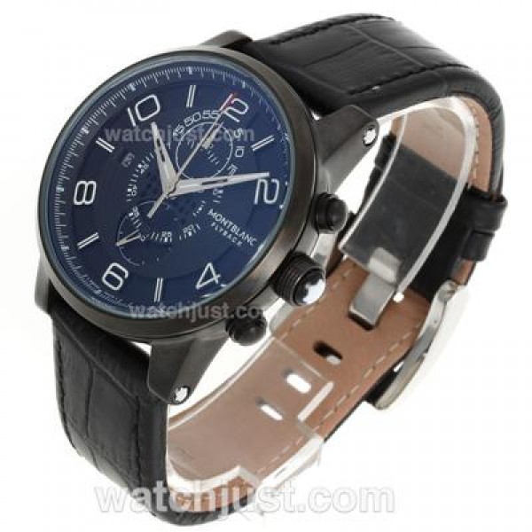 Montblanc Flyback Working Chronograph PVD Case with Black Dial-Leather Strap