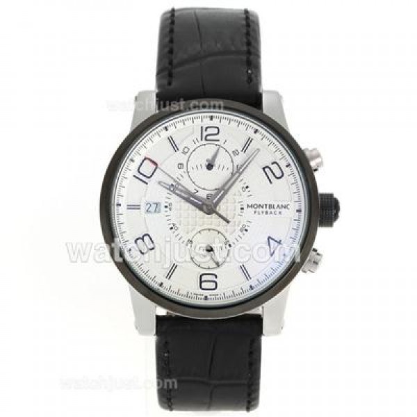 Montblanc Flyback Automatic PVD Bezel with White Dial-Leather Strap