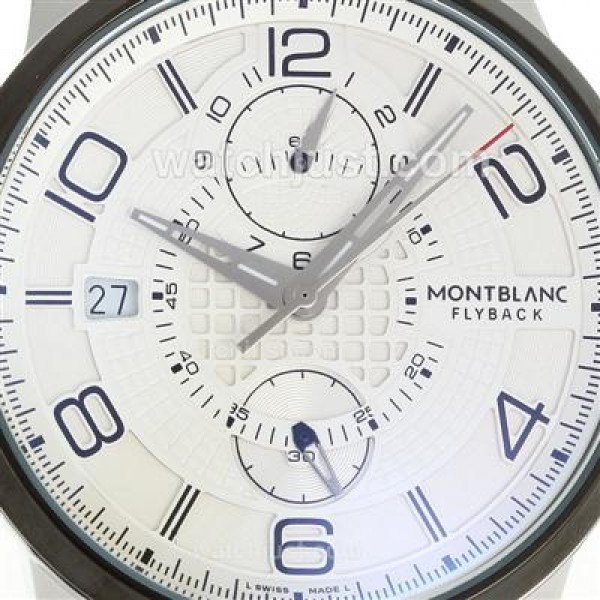 Montblanc Flyback Automatic PVD Bezel with White Dial-Leather Strap