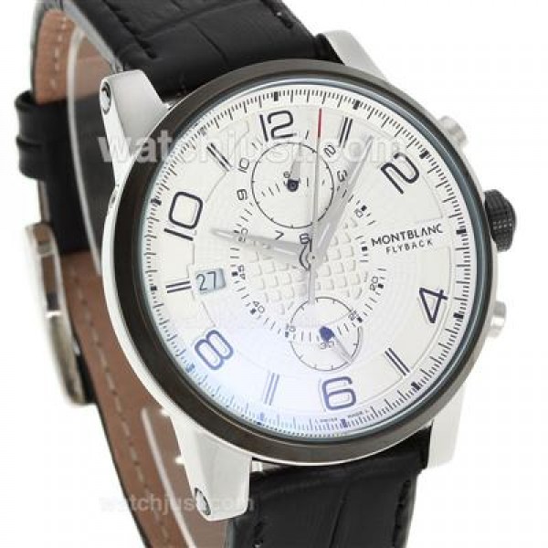 Montblanc Flyback Automatic PVD Bezel with White Dial-Leather Strap