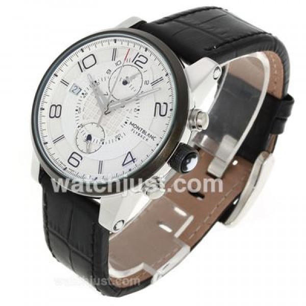Montblanc Flyback Automatic PVD Bezel with White Dial-Leather Strap