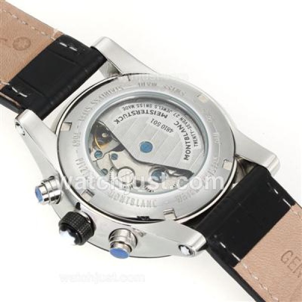 Montblanc Flyback Automatic PVD Bezel with Black Dial-Leather Strap