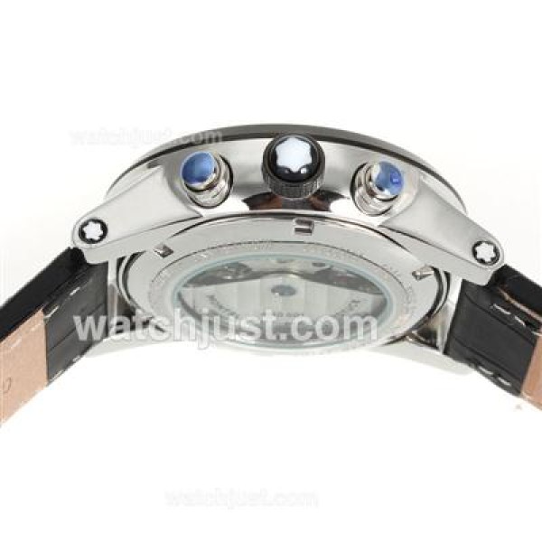 Montblanc Flyback Automatic PVD Bezel with Black Dial-Leather Strap