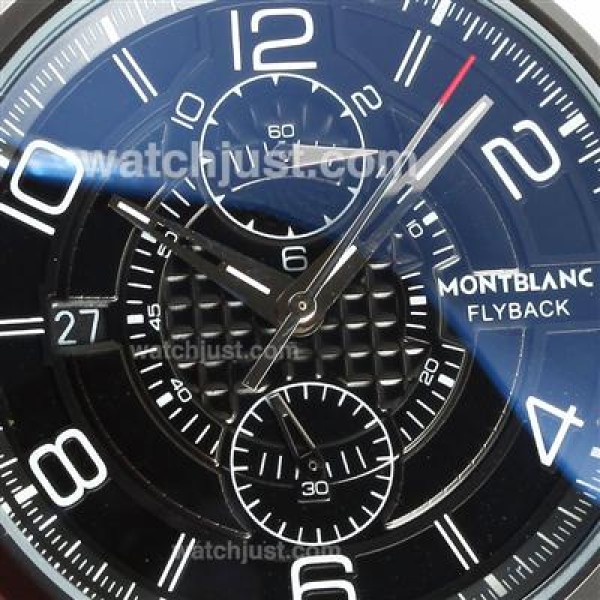 Montblanc Flyback Automatic PVD Bezel with Black Dial-Leather Strap