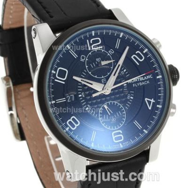 Montblanc Flyback Automatic PVD Bezel with Black Dial-Leather Strap
