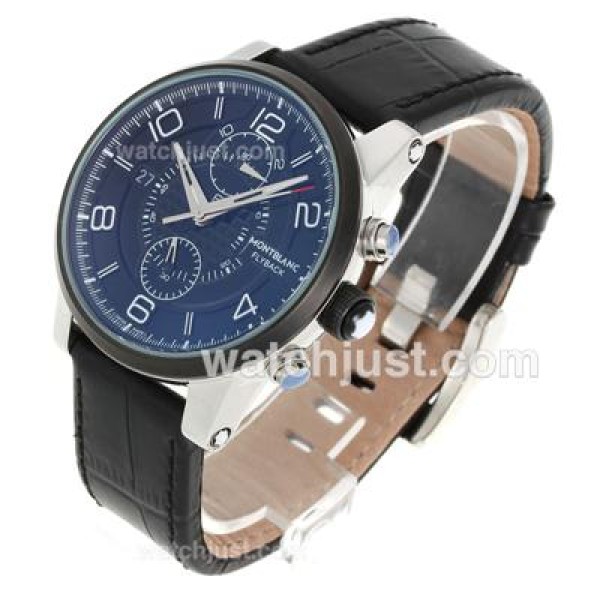 Montblanc Flyback Automatic PVD Bezel with Black Dial-Leather Strap
