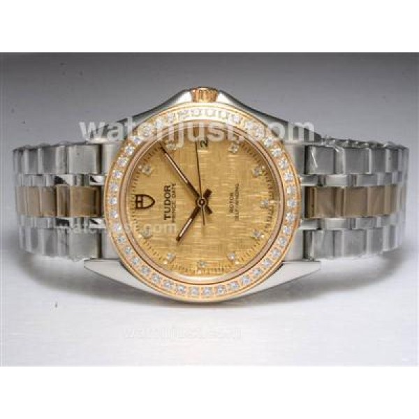 Tudor Prince Date Automatic Two Tone with Diamond Bezel-Golden Dial
