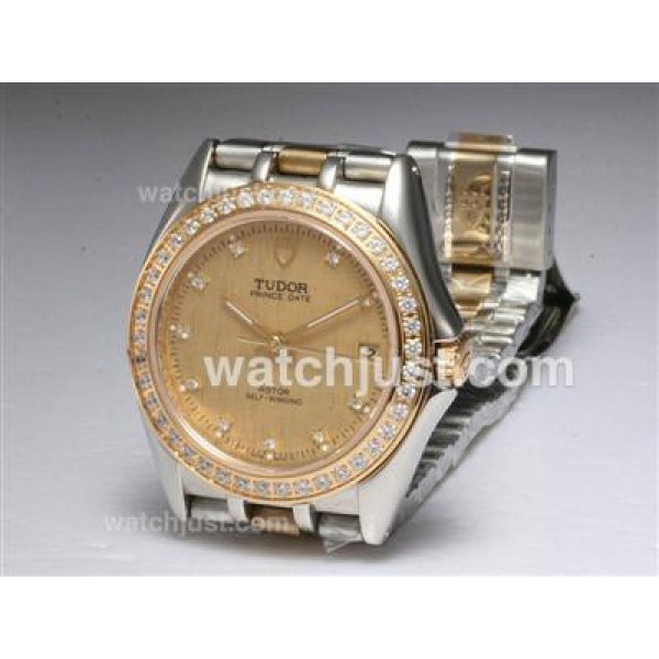 Tudor Prince Date Automatic Two Tone with Diamond Bezel-Golden Dial