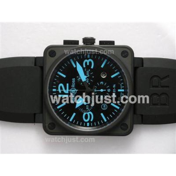 Bell & Ross BR 01-94 Chronograph Swiss ETA Movement PVD Casing with Blue Marking-Rubber Strap 46x46mm