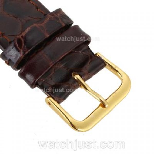 Brown Leather Strap with Golden Normal Buckle