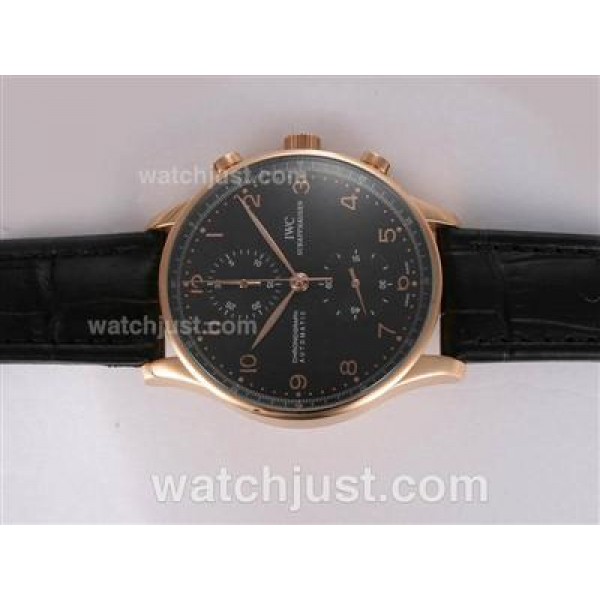 IWC Portuguese Chronograph Swiss Valjoux 7750 Movement Rose Gold Case with Black Dial