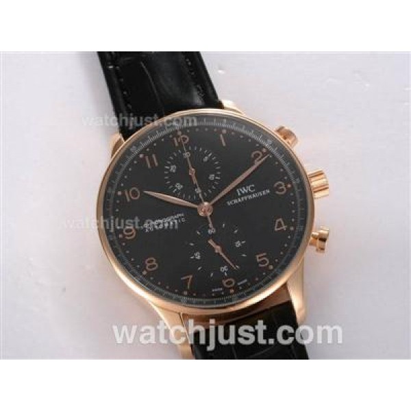 IWC Portuguese Chronograph Swiss Valjoux 7750 Movement Rose Gold Case with Black Dial