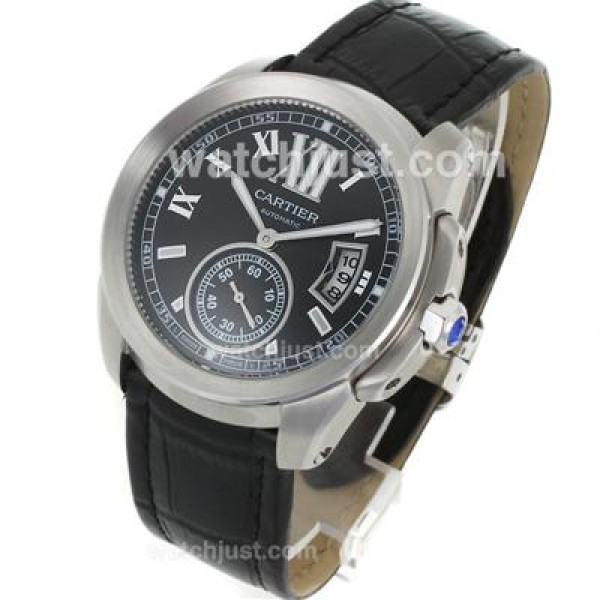 Cartier Calibre de Cartier Automatic with Black Dial-Black Leather Strap