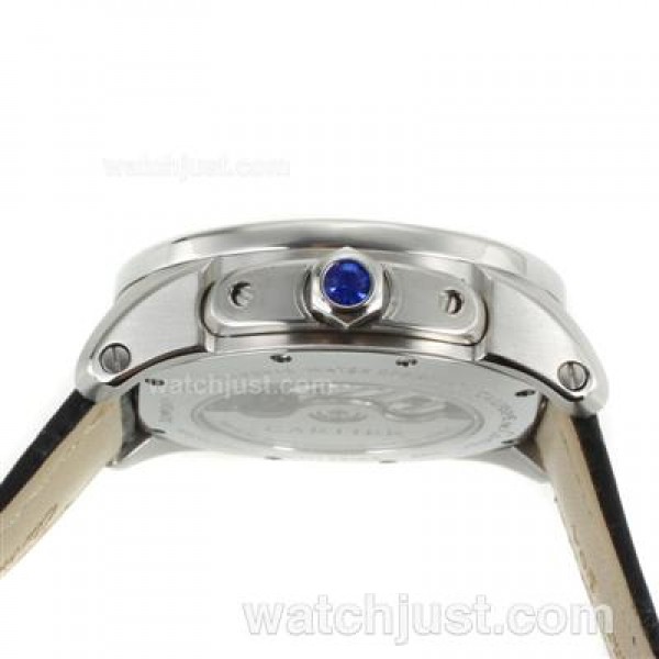 Cartier Calibre de Cartier Automatic with Black Dial-Black Leather Strap