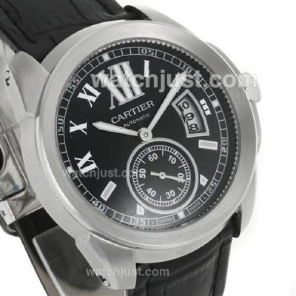 Cartier Calibre de Cartier Automatic with Black Dial-Black Leather Strap