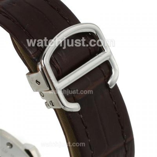 Cartier Calibre de Cartier Automatic with White Dial-Brown Leather Strap