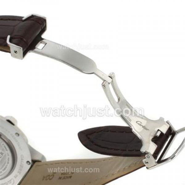 Cartier Calibre de Cartier Automatic with White Dial-Brown Leather Strap