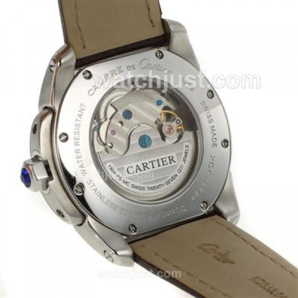Cartier Calibre de Cartier Automatic with White Dial-Brown Leather Strap