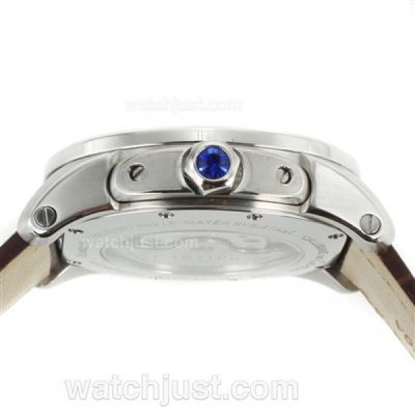 Cartier Calibre de Cartier Automatic with White Dial-Brown Leather Strap