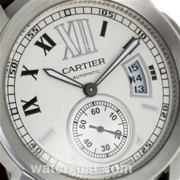 Cartier Calibre de Cartier Automatic with White Dial-Brown Leather Strap
