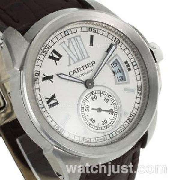 Cartier Calibre de Cartier Automatic with White Dial-Brown Leather Strap