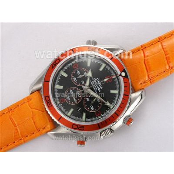 Omega Seamaster Planet Ocean Working Chronograph with Black Dial-Orange Bezel and Strap